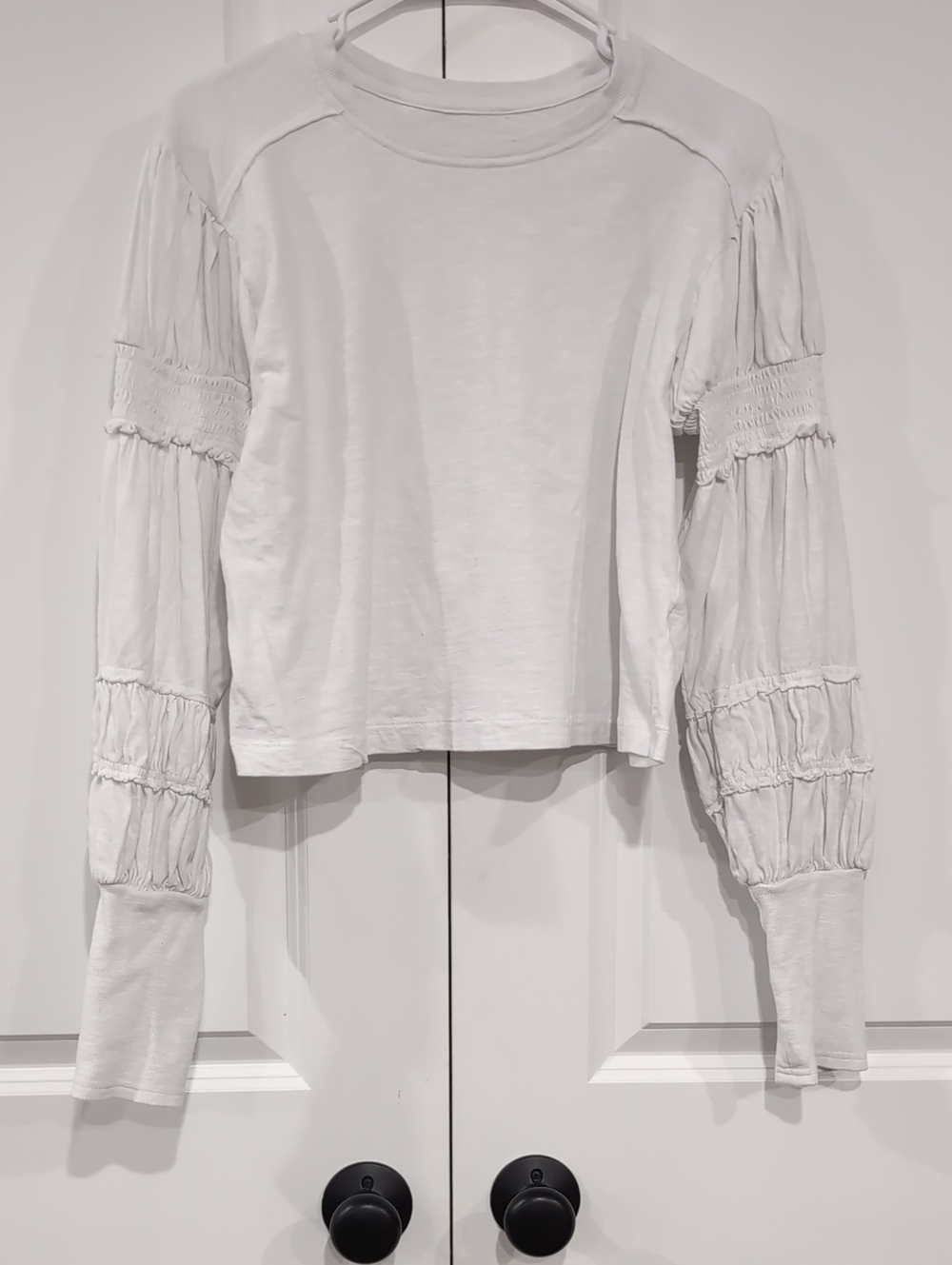 Pilcro White Smocked Tiered Puff Sleeve Long Sleeve Top